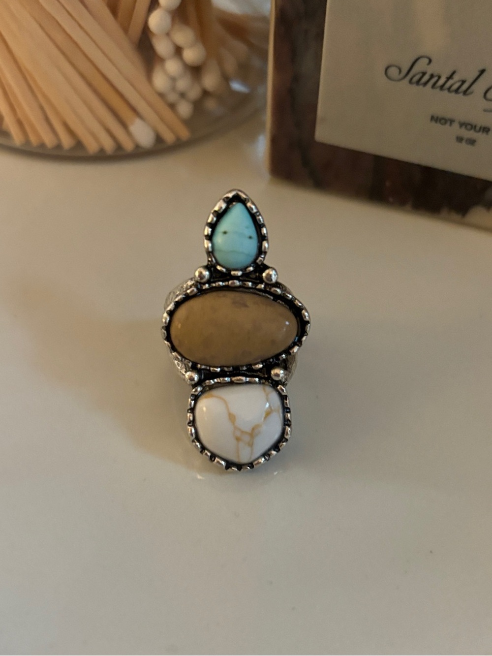 Boho Southwest Western Turquoise Statement Stone Ring - Picture 3 of 4